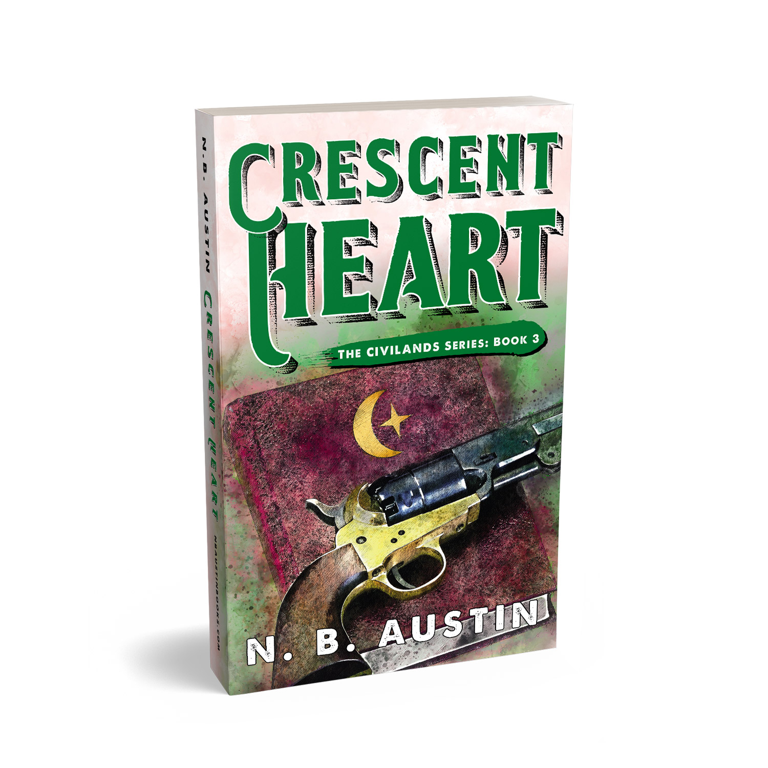 'Crescent Heart' is a sweeping alt-history Western fantasy novel, by N B Austin. The book cover and interior were designed by Mark Thomas, of coverness.com. To find out more about my book design services, please visit www.coverness.com.