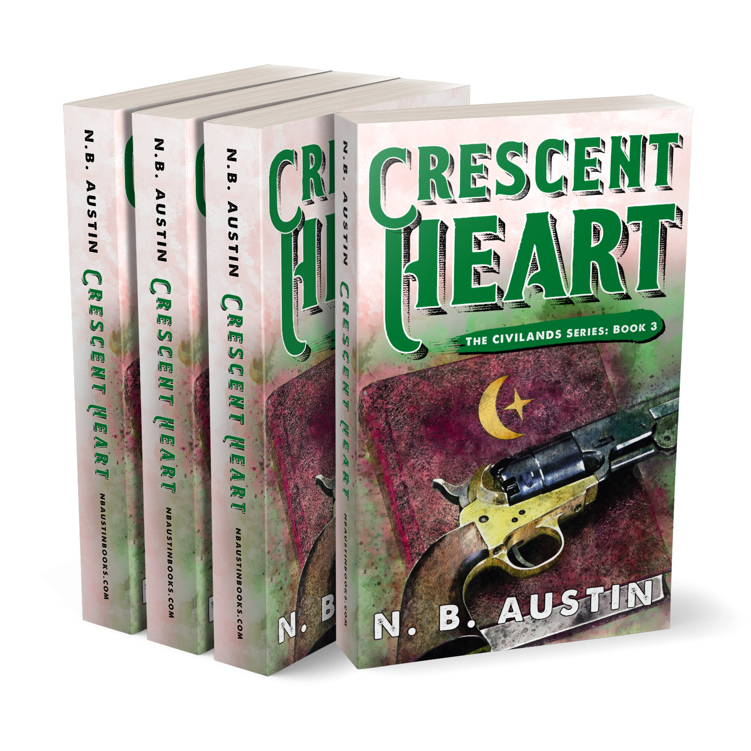 'Crescent Heart' is a sweeping alt-history Western fantasy novel, by N B Austin. The book cover and interior were designed by Mark Thomas, of coverness.com. To find out more about my book design services, please visit www.coverness.com.