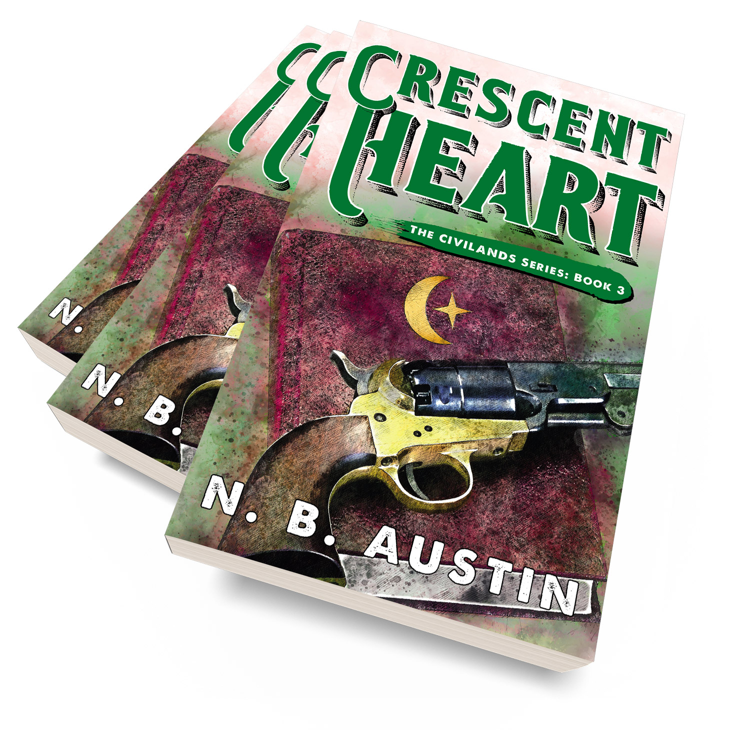 'Crescent Heart' is a sweeping alt-history Western fantasy novel, by N B Austin. The book cover and interior were designed by Mark Thomas, of coverness.com. To find out more about my book design services, please visit www.coverness.com.