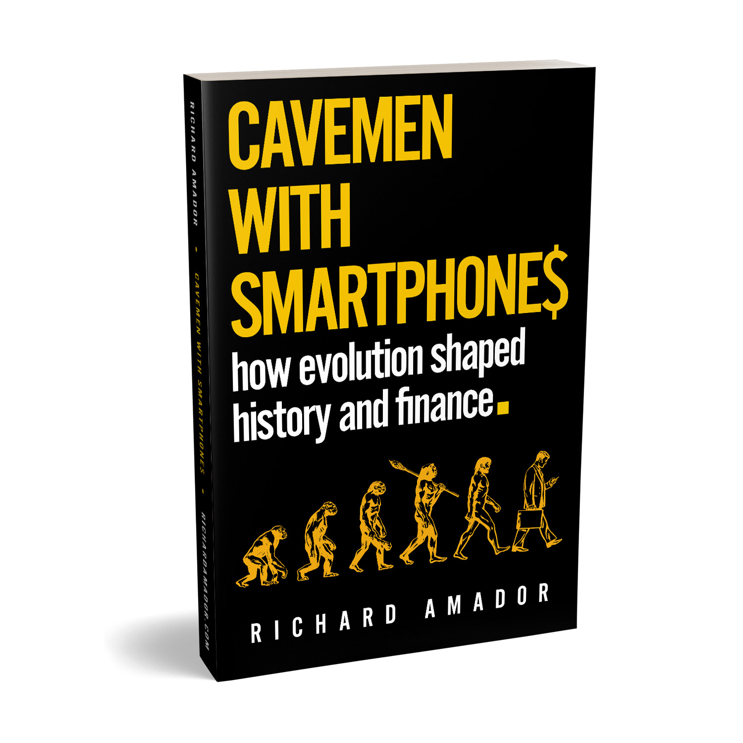 'Cavemen With Smartphones' is tongue-in-cheek meditation on the links between evolution, history and finance. The author is Richard Amador. The book cover & interior design is by Mark Thomas. To learn more about what Mark could do for your book, please visit coverness.com.