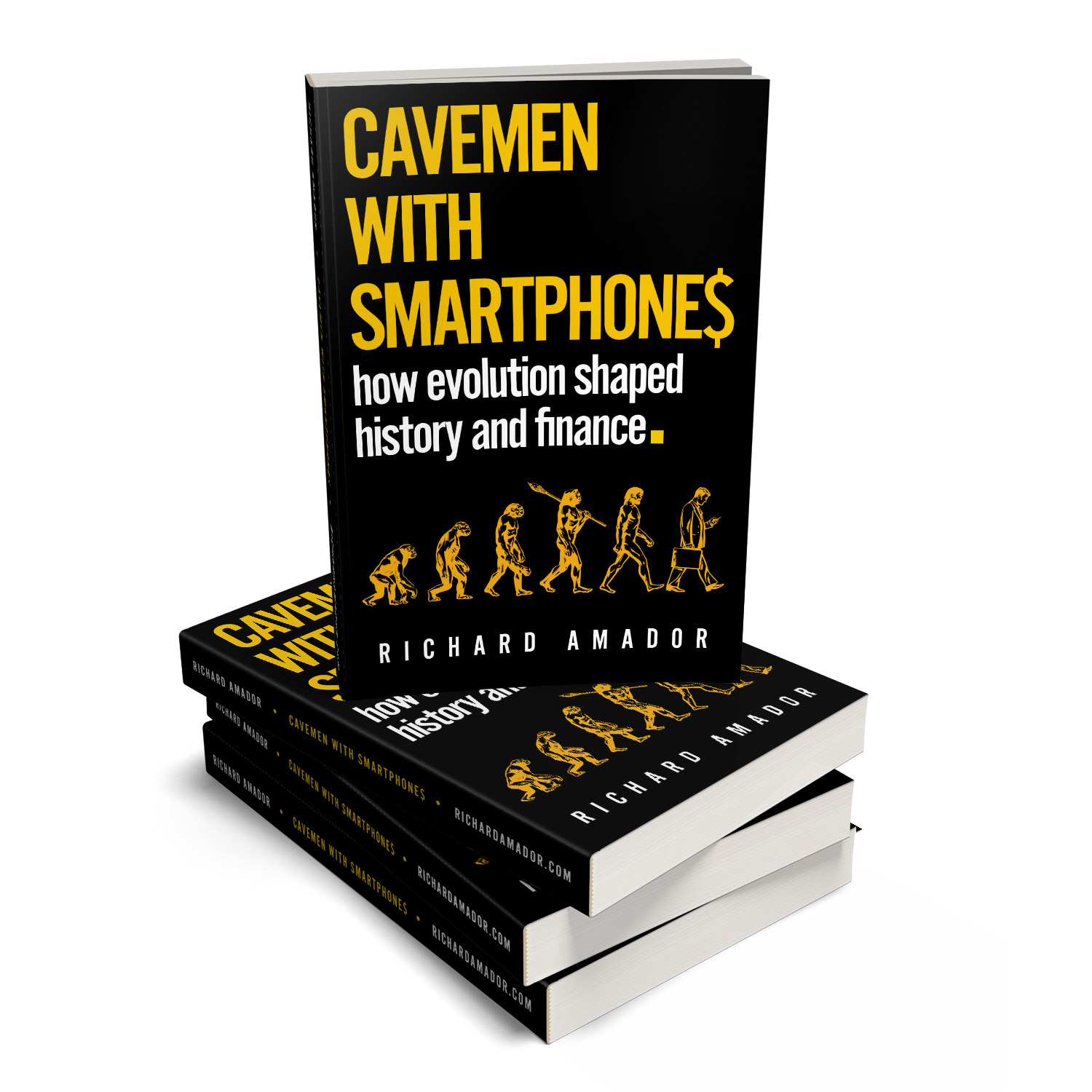 'Cavemen With Smartphones' is tongue-in-cheek meditation on the links between evolution, history and finance. The author is Richard Amador. The book cover & interior design is by Mark Thomas. To learn more about what Mark could do for your book, please visit coverness.com.