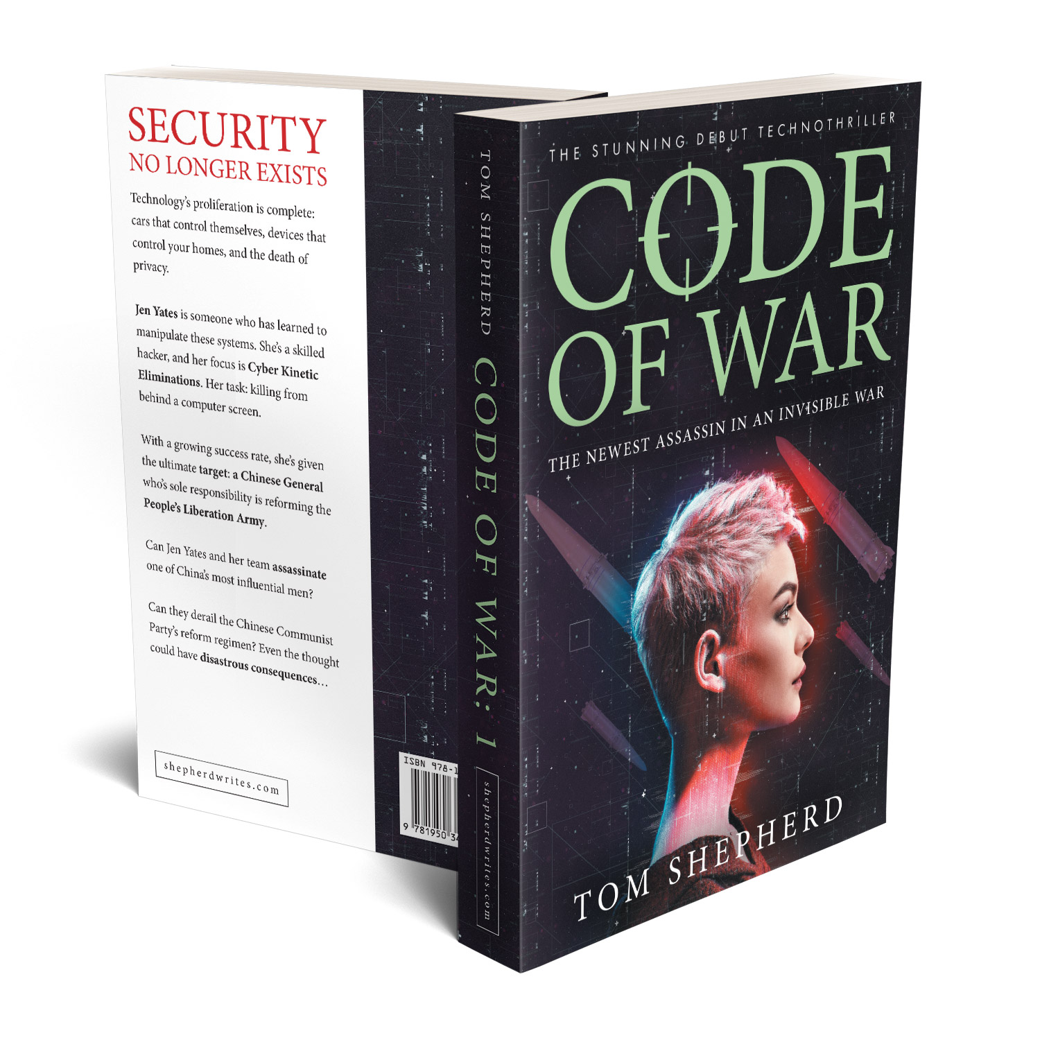 'Code of War' is a bleeding-edge, female-led, military technothriller. The author is Tom Shepherd. The book cover design and interior formatting are by Mark Thomas. To learn more about what Mark could do for your book, please visit coverness.com.