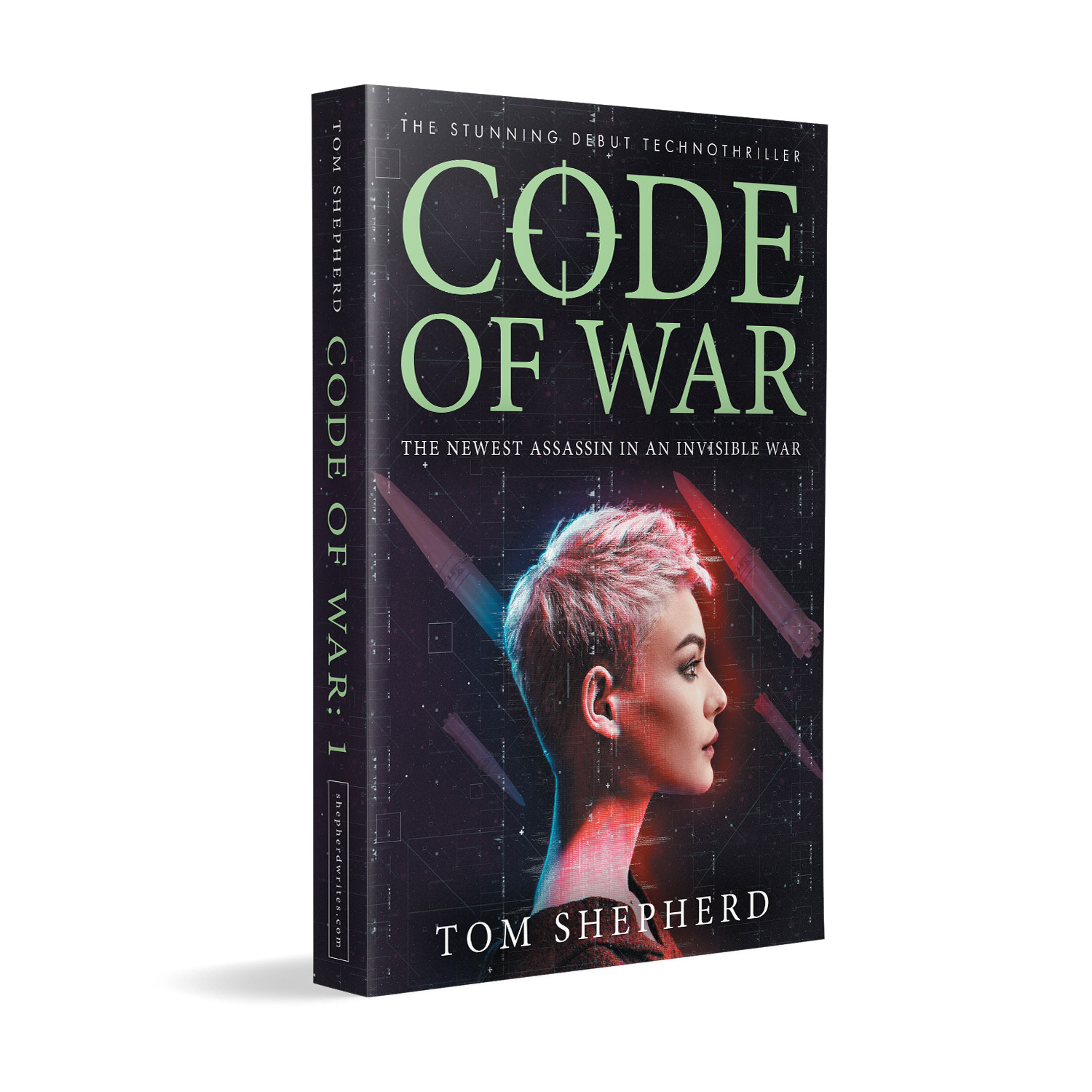 'Code of War' is a bleeding-edge, female-led, military technothriller. The author is Tom Shepherd. The book cover design and interior formatting are by Mark Thomas. To learn more about what Mark could do for your book, please visit coverness.com.