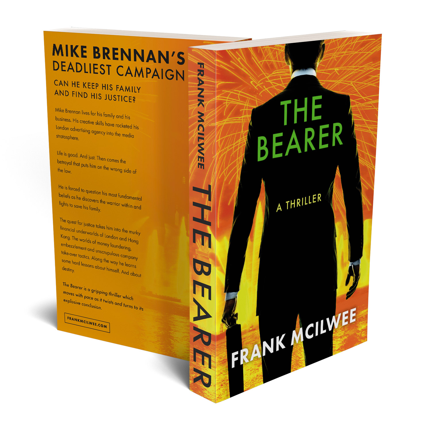 'The Bearer' is a globetrotting thriller by Frank McIlwee. The book cover design is by Mark Thomas. To learn more about what Mark could do for your book, please visit coverness.com.