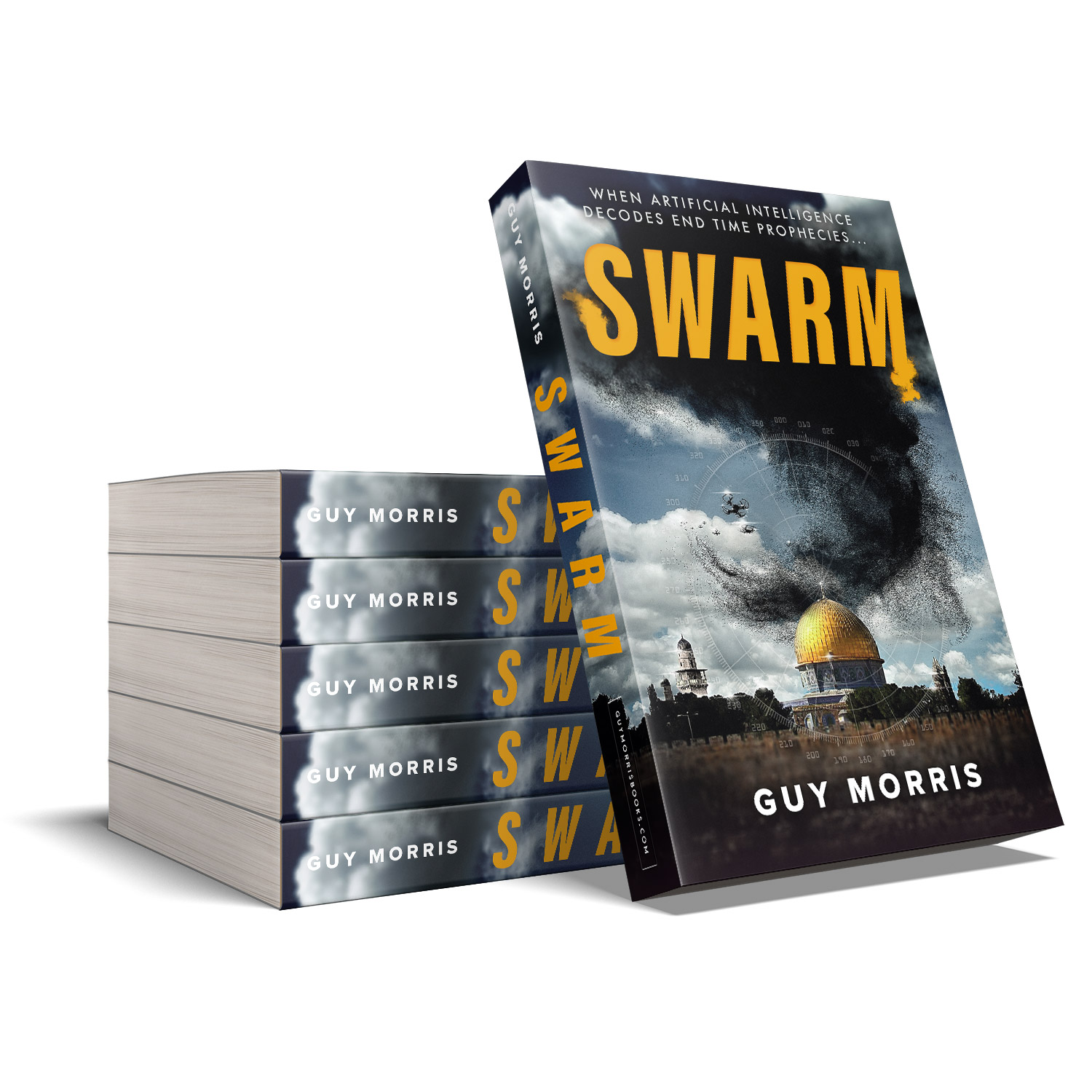 'Swarm' is a globe-spanning, apocalyptic AI tech thriller by author Guy Morris. The book cover and interior design are by Mark Thomas. To learn more about what Mark could do for your book, please visit coverness.com.