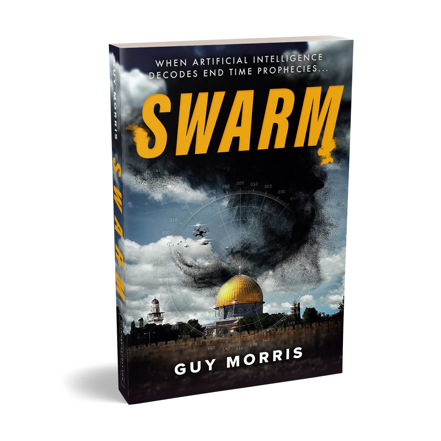 'Swarm' is a globe-spanning, apocalyptic AI tech thriller by author Guy Morris. The book cover and interior design are by Mark Thomas. To learn more about what Mark could do for your book, please visit coverness.com.