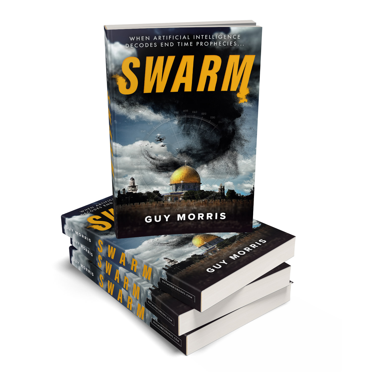 'Swarm' is a globe-spanning, apocalyptic AI tech thriller by author Guy Morris. The book cover and interior design are by Mark Thomas. To learn more about what Mark could do for your book, please visit coverness.com.