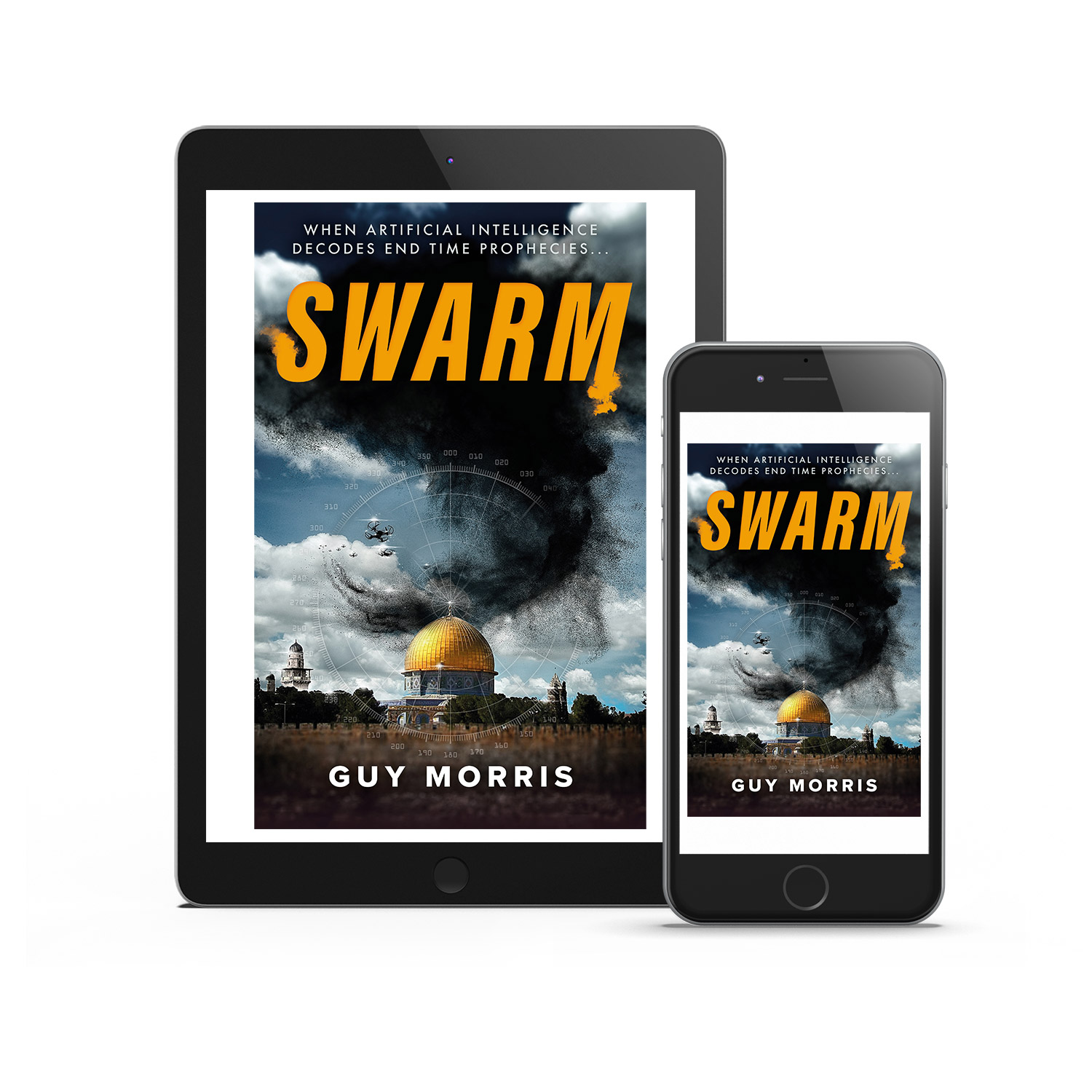 'Swarm' is a globe-spanning, apocalyptic AI tech thriller by author Guy Morris. The book cover and interior design are by Mark Thomas. To learn more about what Mark could do for your book, please visit coverness.com.