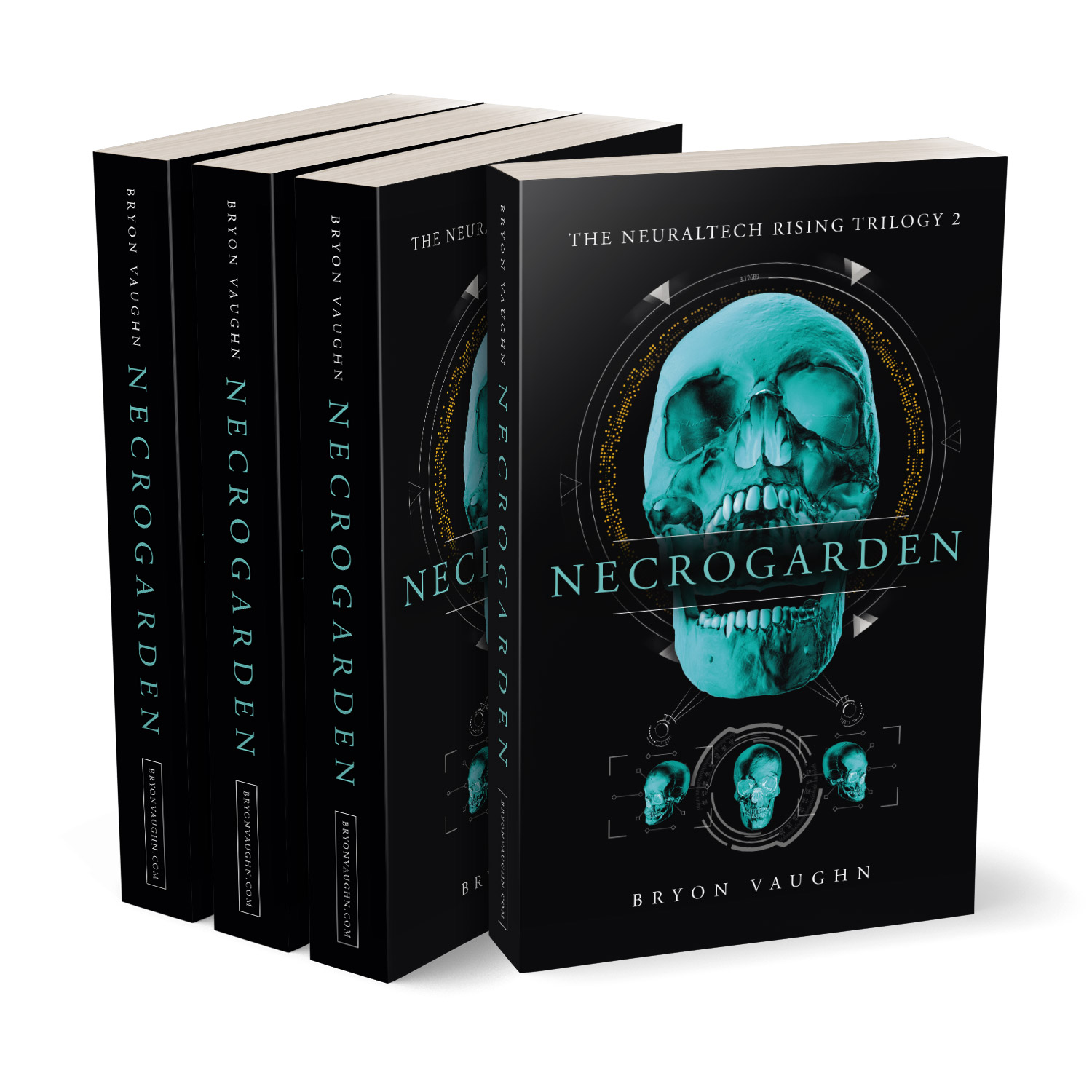 'Necrogarden' is a classy cyber thriller by author Bryon Vaughn. The book cover design is by Mark Thomas. To learn more about what Mark could do for your book, please visit coverness.com.