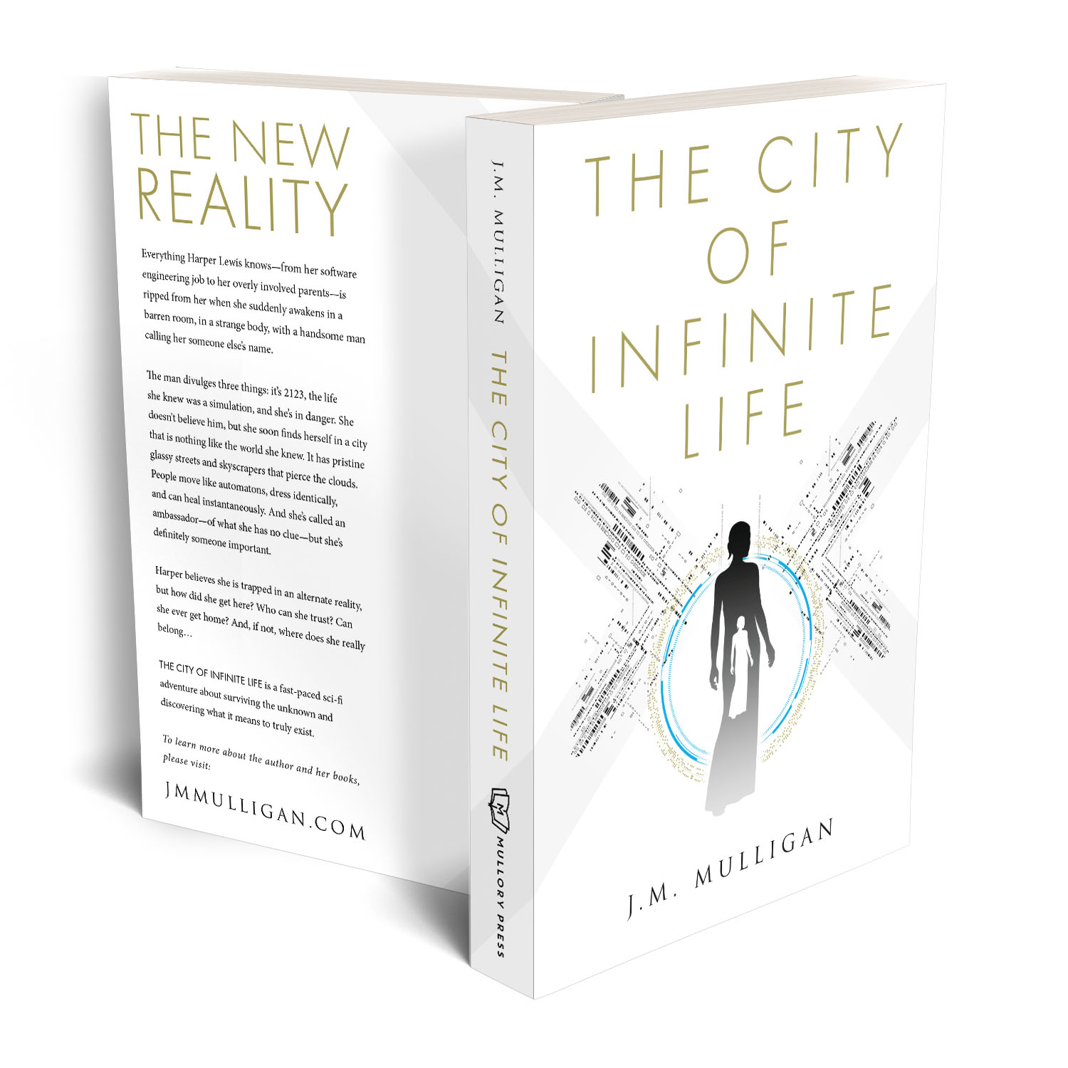 'The City Of Infinite Life' is a deep scifi, alternate reality thriller. The author is J.M. Mulligan. The book cover and interior were designed by Mark Thomas of coverness.com. To find out more about my book design services, please visit www.coverness.com