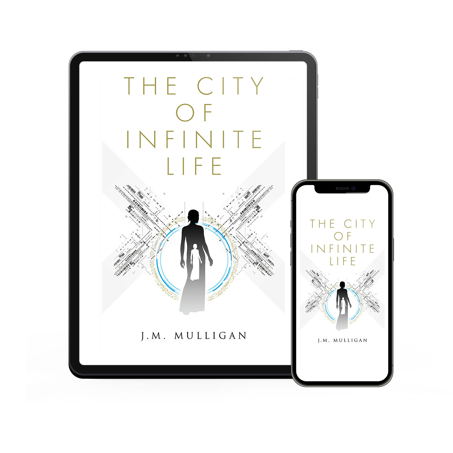 'The City Of Infinite Life' is a deep scifi, alternate reality thriller. The author is J.M. Mulligan. The book cover and interior were designed by Mark Thomas of coverness.com. To find out more about my book design services, please visit www.coverness.com