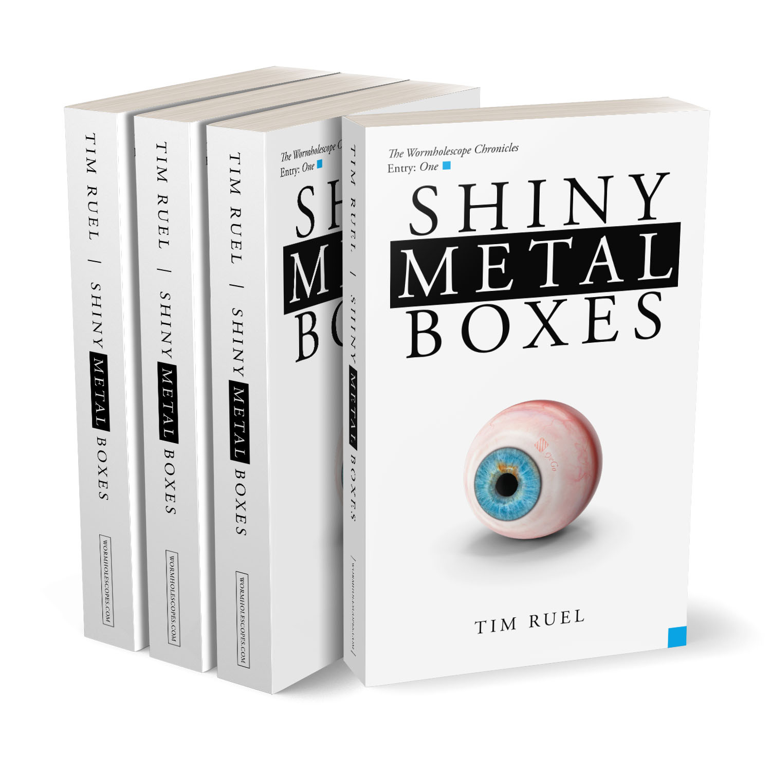 Shiny Metal Boxes is satrical scifi story by Tim Ruel. The book cover was designed by Mark Thomas of coverness.com. To find out more about my book design services, please visit www.coverness.com