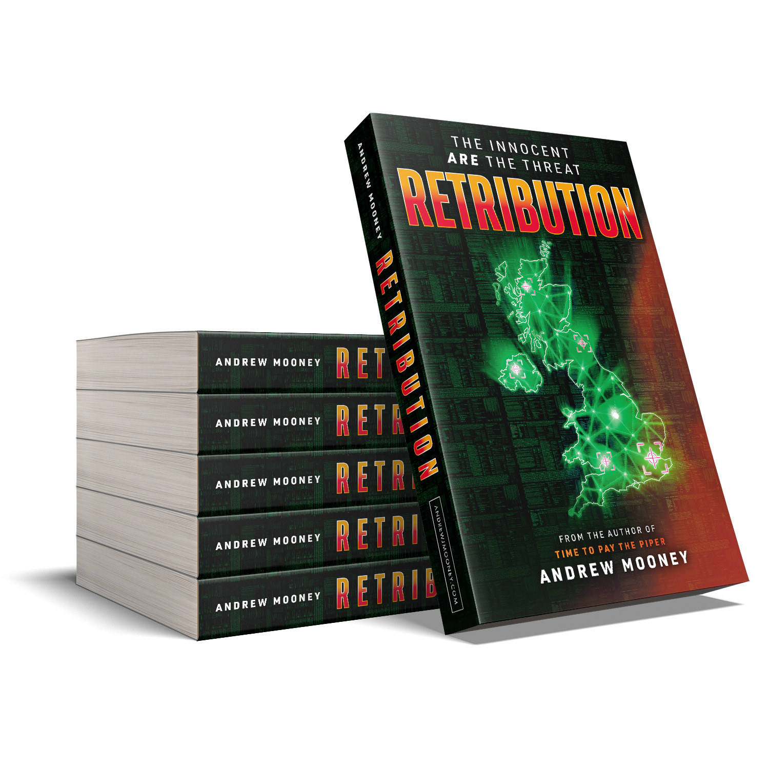 'Retribution' is a dramatic techno-terrorism thriller. The author is Andrew Mooney. The book cover and interior formatting are designed by Mark Thomas of coverness.com. To find out more about my book design services, please visit www.coverness.com