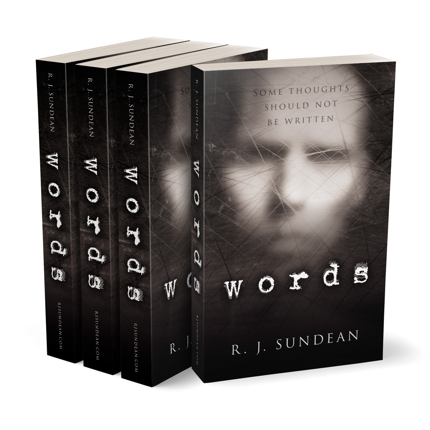 'Words' is literral and literary horror novel. The author is RJ Sundean. The book cover and interior design are by Mark Thomas. To learn more about what Mark could do for your book, please visit coverness.com.
