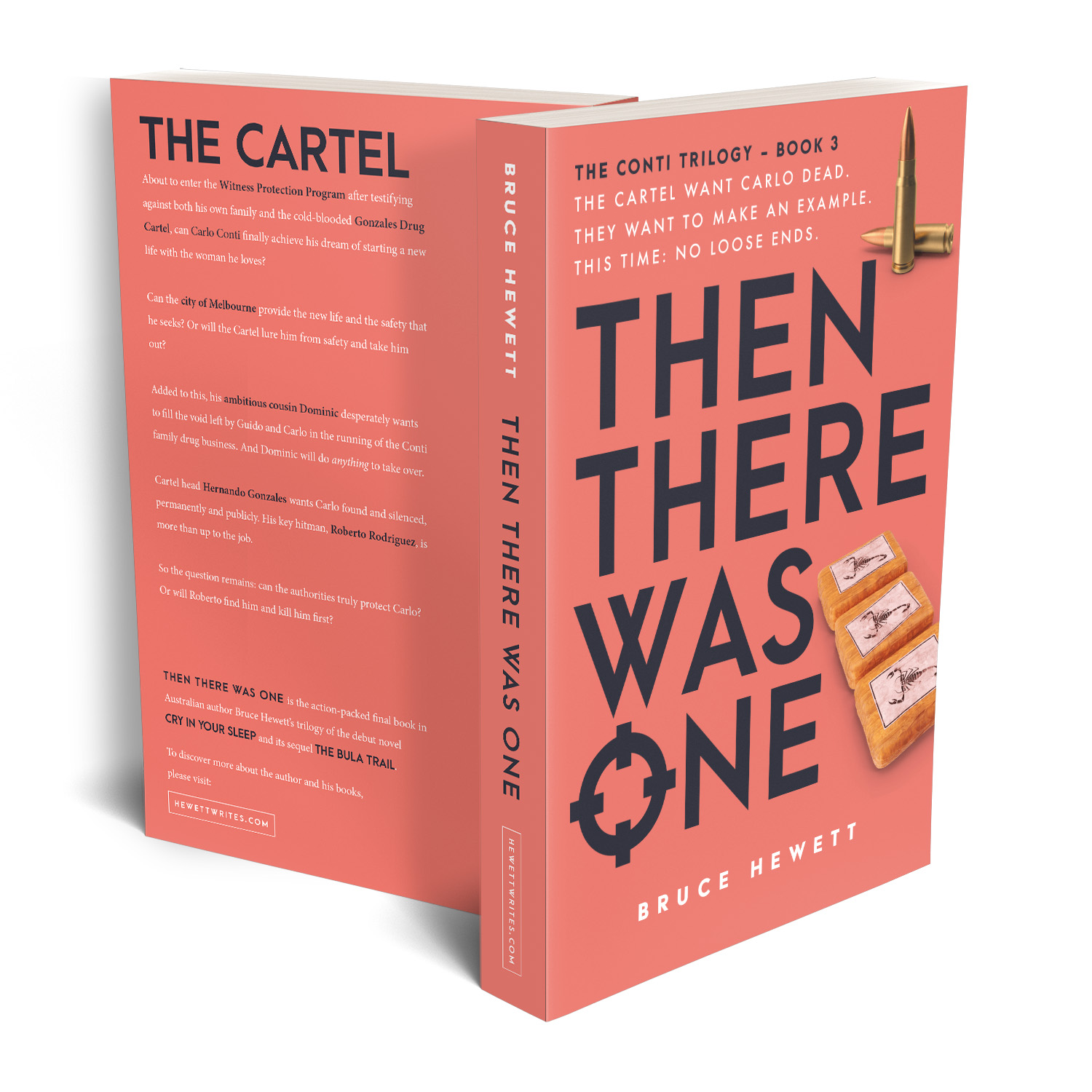 'Then There Was One' is the final instalment in an Australia-set, pharmacrime thriller series, The Conti Trilogy. The author is Bruce Hewett. The book cover and interior formatting are designed by Mark Thomas of coverness.com. To find out more about my book design services, please visit www.coverness.com