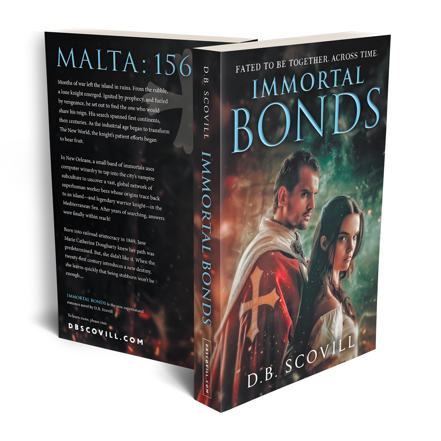 'Immortal Bonds' is an intense supernatural romance novel. The author is D.B. Scovill. The cover design & interior formatting are by Mark Thomas of coverness.com. To find out more about my book design services, please visit www.coverness.com