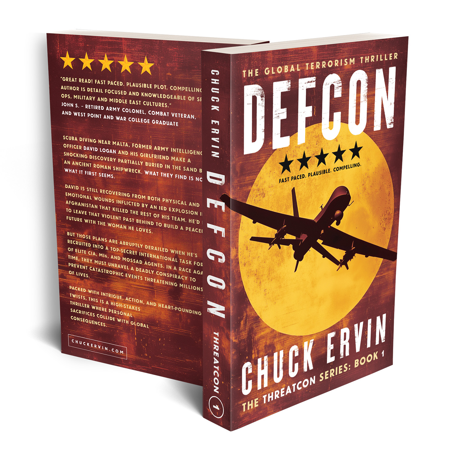'Threatcon' is a cross-genre military thriller series. The author is Chuck Ervin. The book cover designs are by Mark Thomas of coverness.com. To find out more about my book design services, please visit www.coverness.com