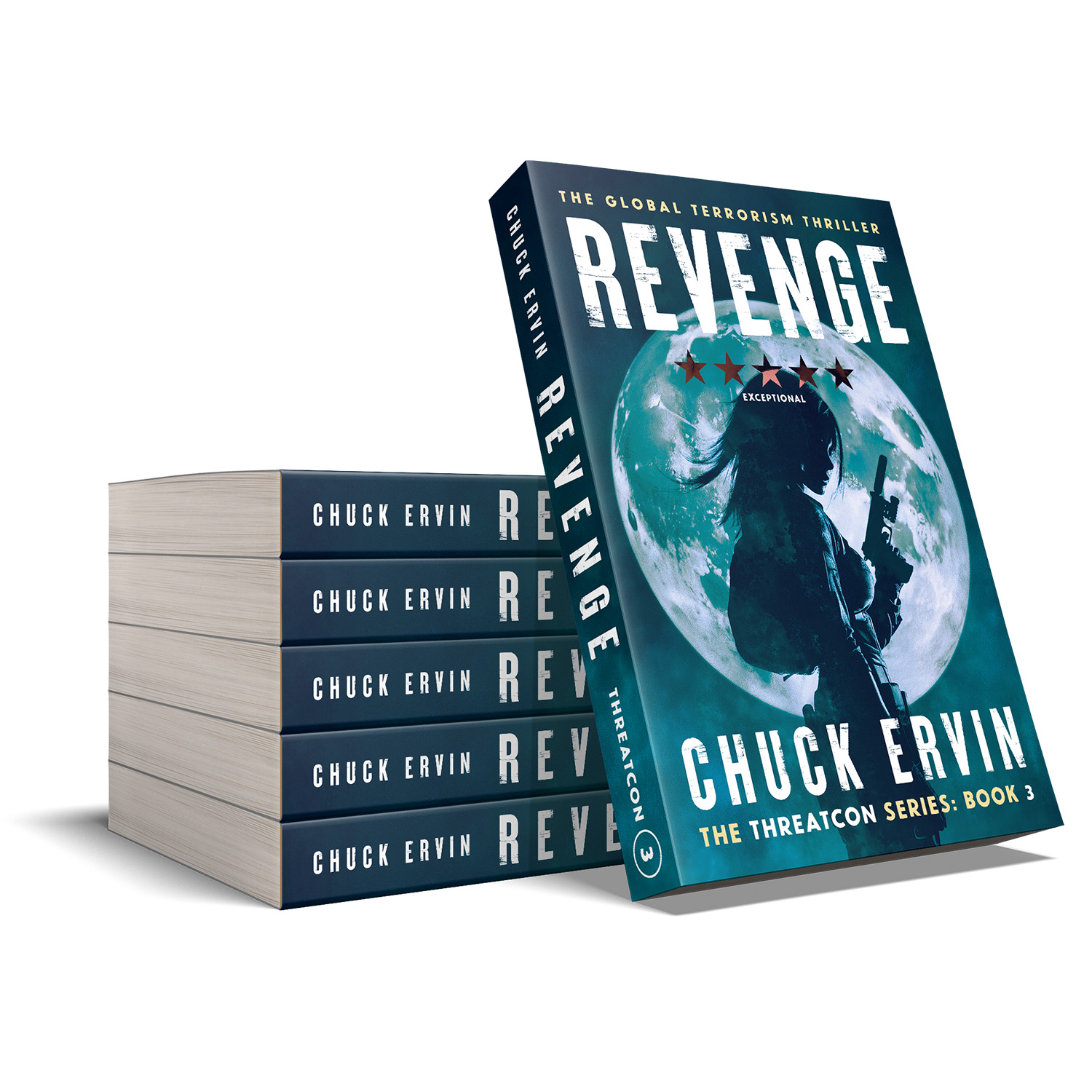 'Threatcon' is a cross-genre military thriller series. The author is Chuck Ervin. The book cover designs are by Mark Thomas of coverness.com. To find out more about my book design services, please visit www.coverness.com