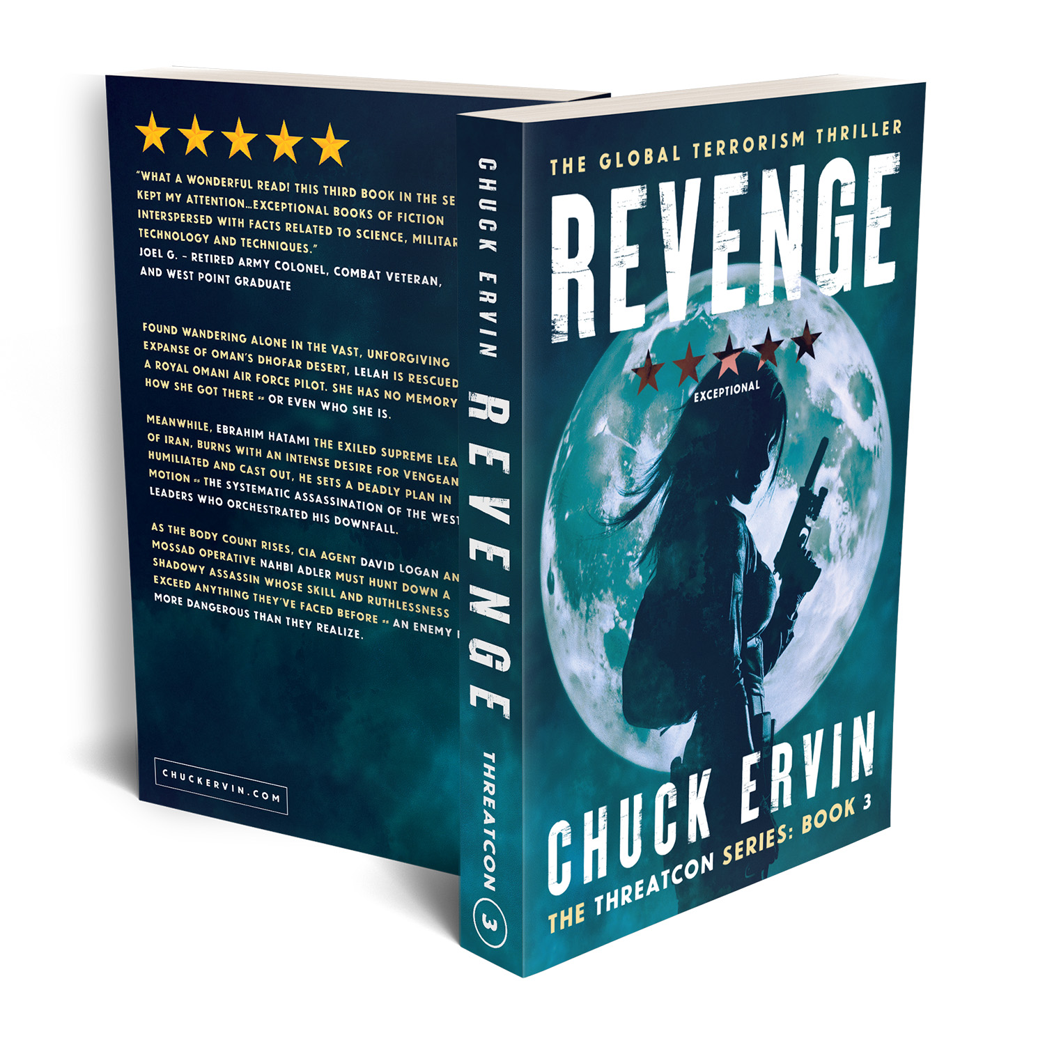 'Threatcon' is a cross-genre military thriller series. The author is Chuck Ervin. The book cover designs are by Mark Thomas of coverness.com. To find out more about my book design services, please visit www.coverness.com
