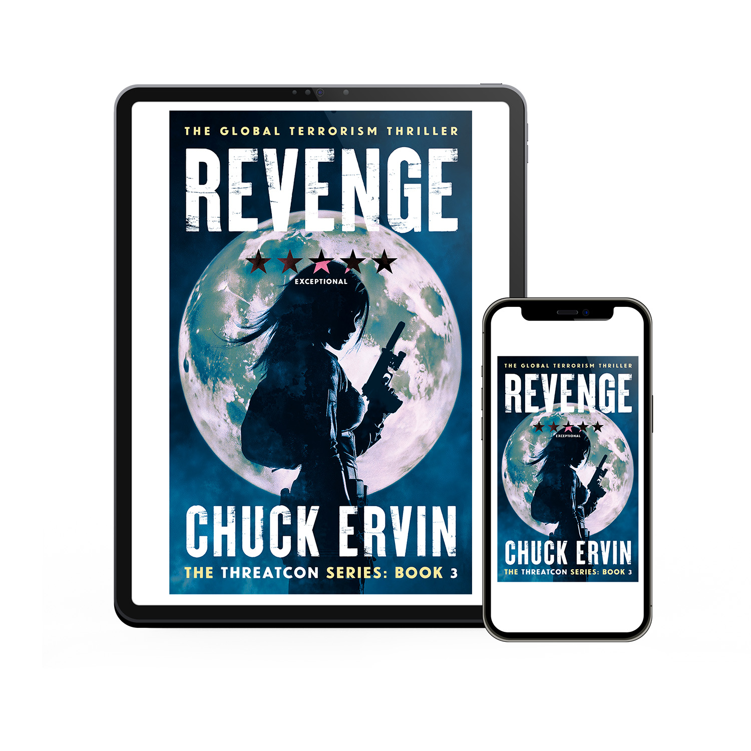 'Threatcon' is a cross-genre military thriller series. The author is Chuck Ervin. The book cover designs are by Mark Thomas of coverness.com. To find out more about my book design services, please visit www.coverness.com
