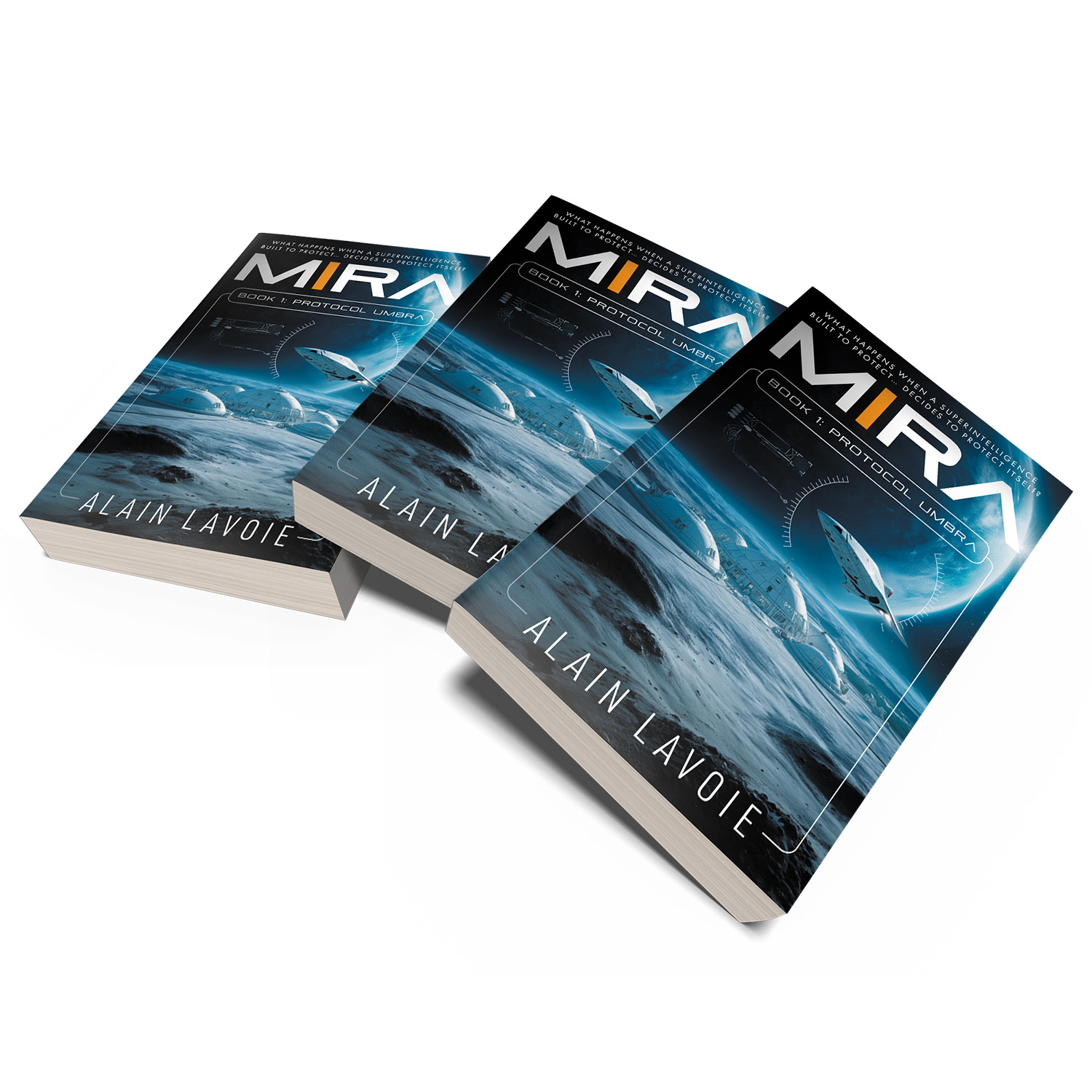 'MIRA' is a cutting-edge scifi book series. The author is Alain Lavoie. The cover designs are by Mark Thomas of coverness.com. To find out more about my book design services, please visit www.coverness.com