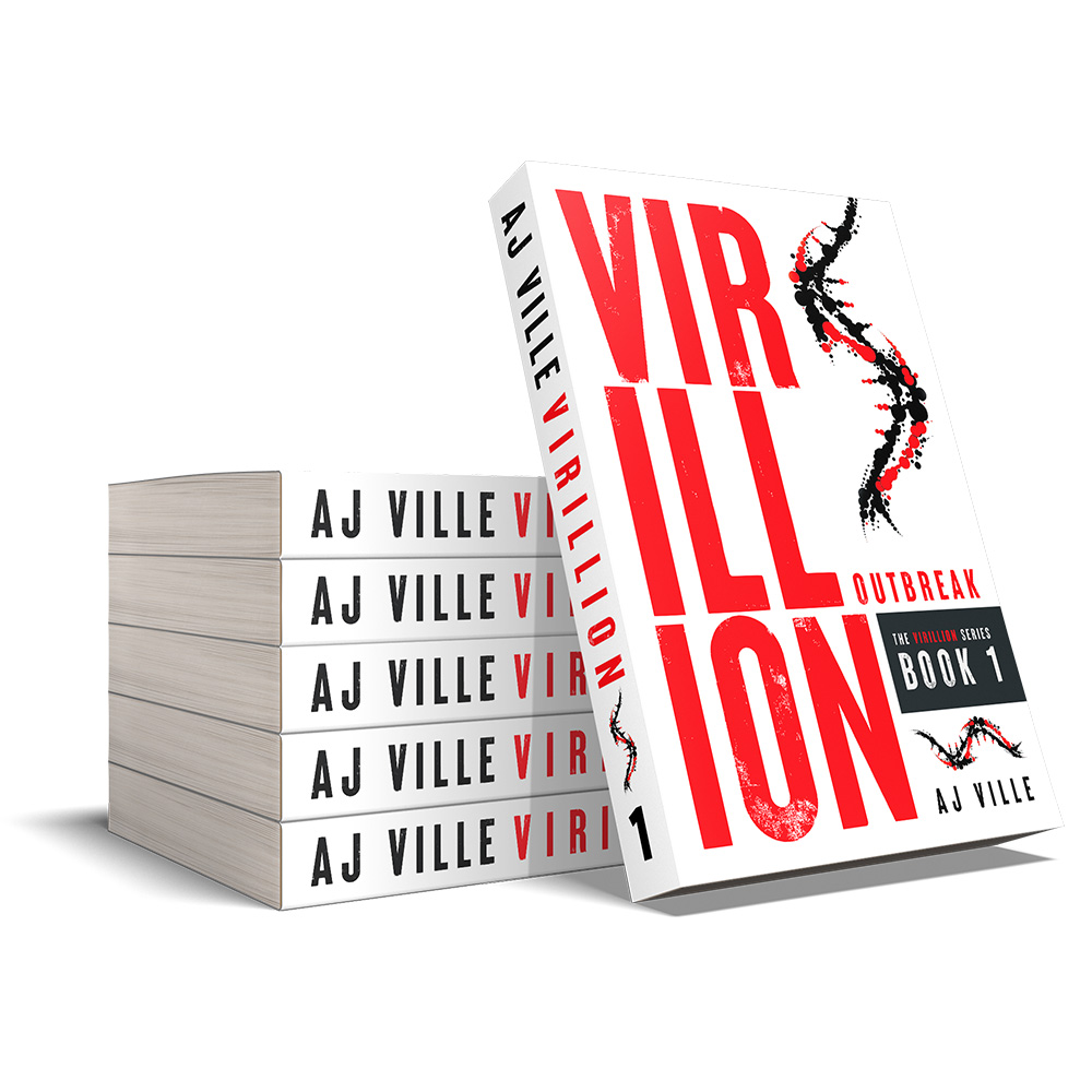 'Virillion': an epic viral apocalypse scifi thriller series. The author is AJ Ville. The cover design & interior formatting are by Mark Thomas of coverness.com. To find out more about my book design services, please visit www.coverness.com