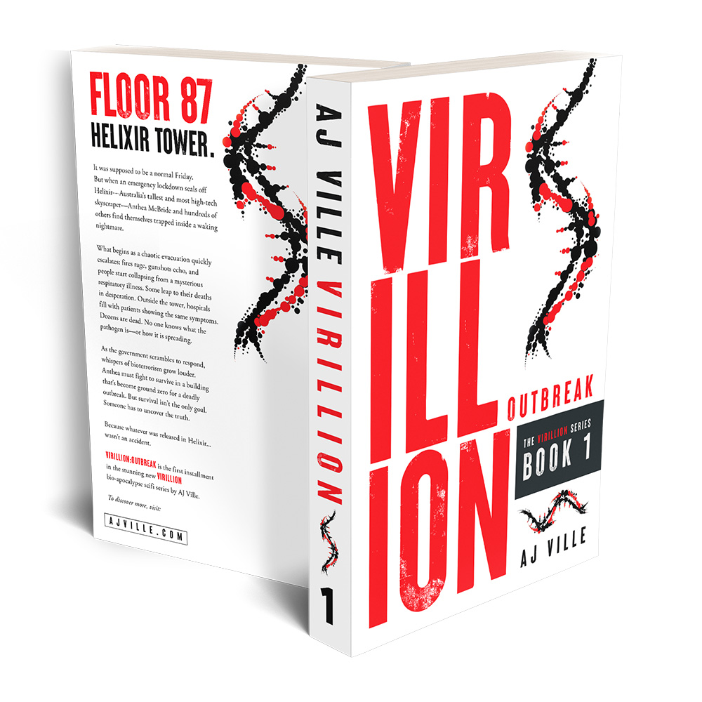 'Virillion': an epic viral apocalypse scifi thriller series. The author is AJ Ville. The cover design & interior formatting are by Mark Thomas of coverness.com. To find out more about my book design services, please visit www.coverness.com