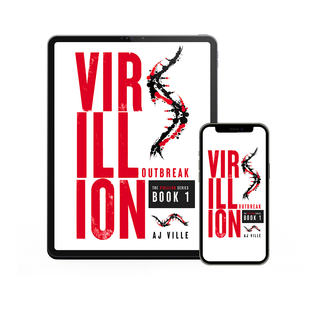 'Virillion': an epic viral apocalypse scifi thriller series. The author is AJ Ville. The cover design & interior formatting are by Mark Thomas of coverness.com. To find out more about my book design services, please visit www.coverness.com